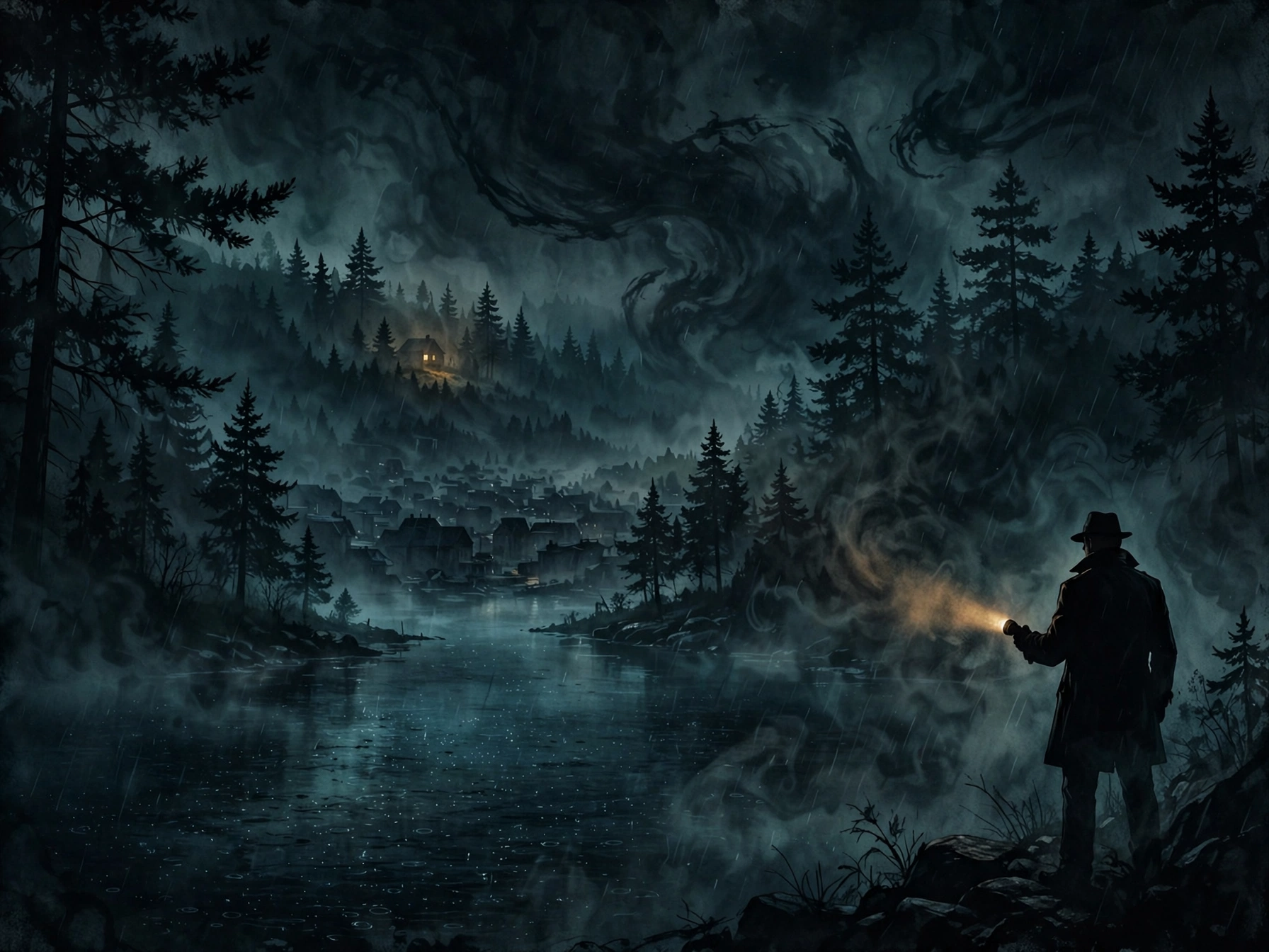 Arte conceptual ilustrativo exclusivo para la ficha de Alan Wake 2; no es la portada oficial del juego